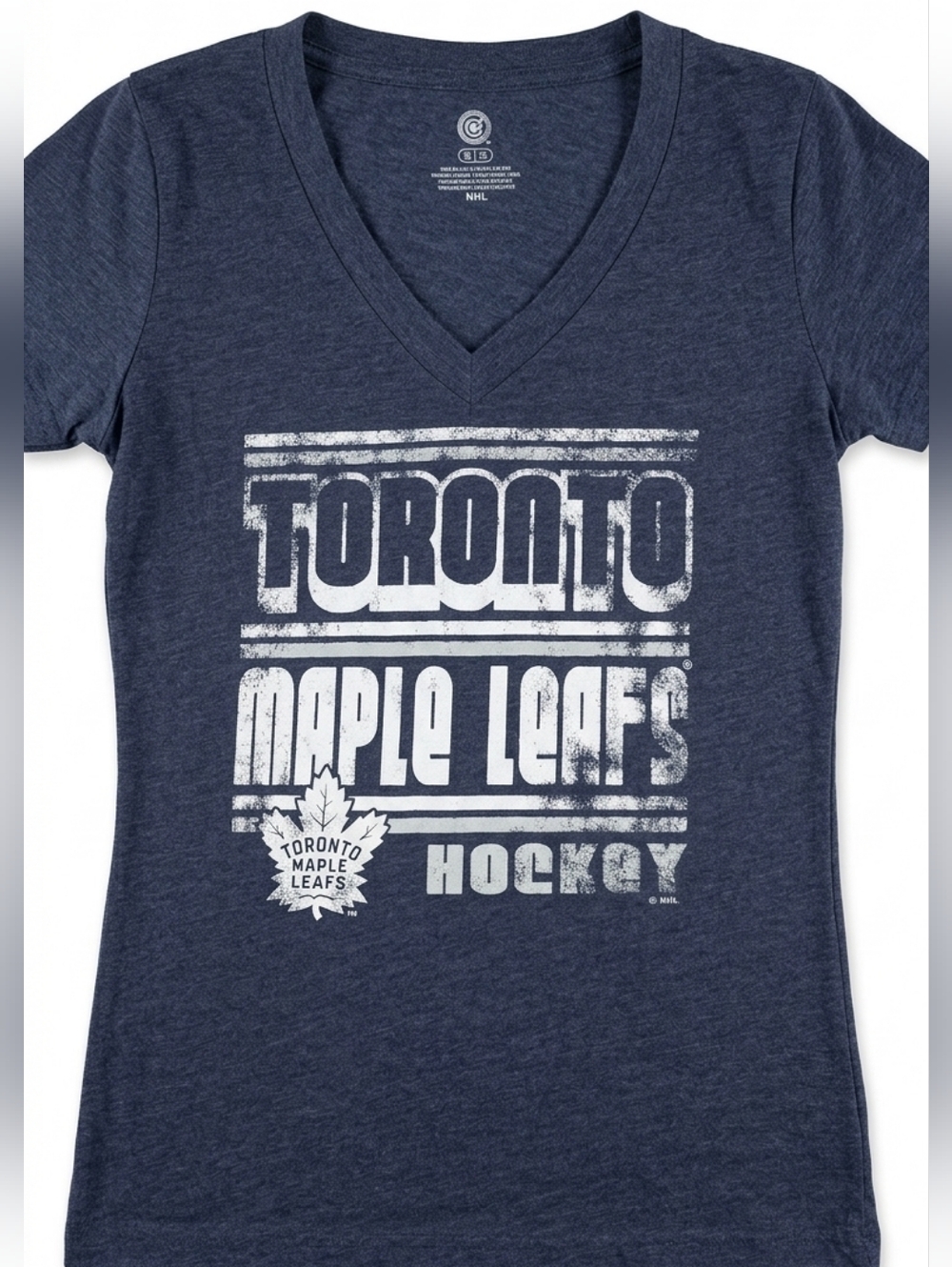 NHL Toronto Maple Leafs Distressed V-Neck T-Shirt Women's Size M